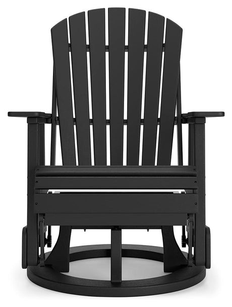 Hyland wave Black Outdoor Swivel Glider Chair by Ashley at Eve Furniture