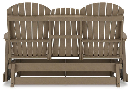 Hyland wave Driftwood Outdoor Glider Loveseat by Ashley at Eve Furniture