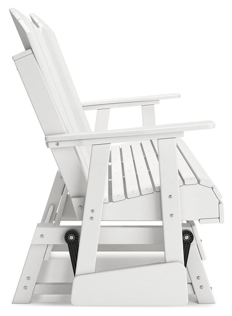 Hyland wave White Outdoor Glider Loveseat by Ashley at Eve Furniture
