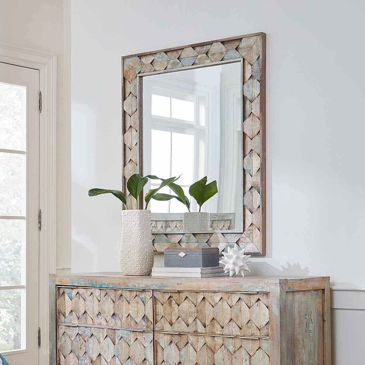 Ibiza 37" Mirror in Vintage Teal Reclaimed Wood by Home Trends & Design at Eve Furniture