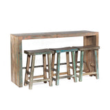 Ibiza 66" Sofa Back Console Table with Stools in Vintage Teal Reclaimed Wood by Home Trends & Design at Eve Furniture