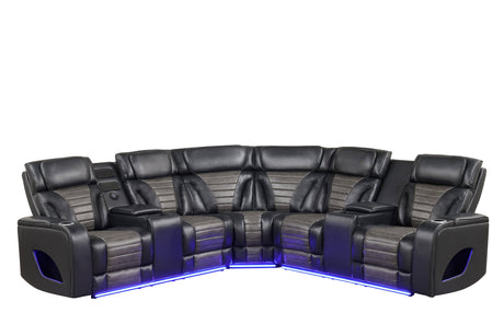 Ibiza Black Power Reclining Sectional (Power Headrests) by Happy Homes at Eve Furniture