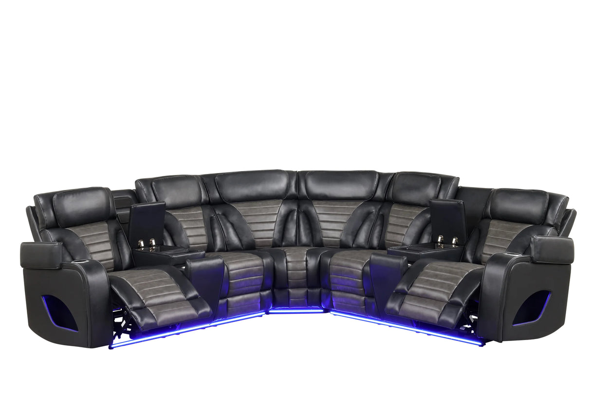Ibiza Black Power Reclining Sectional (Power Headrests) by Happy Homes at Eve Furniture
