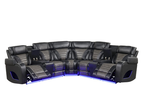 Ibiza Black Power Reclining Sectional (Power Headrests) by Happy Homes at Eve Furniture