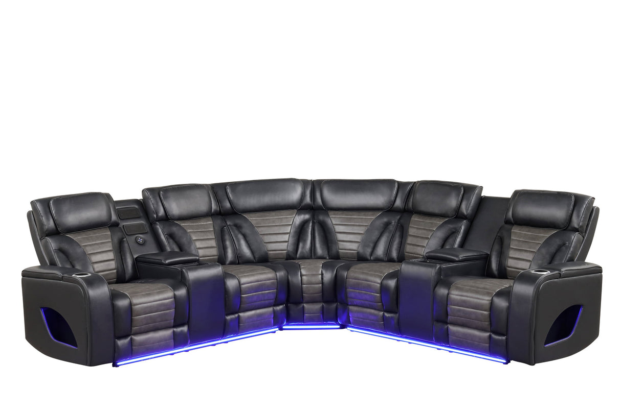 Ibiza Black Power Reclining Sectional (Power Headrests) by Happy Homes at Eve Furniture