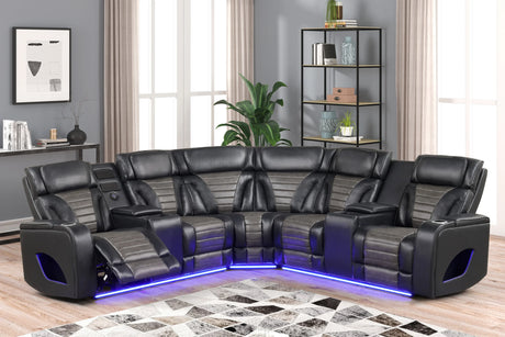 Ibiza Black Power Reclining Sectional (Power Headrests) by Happy Homes at Eve Furniture