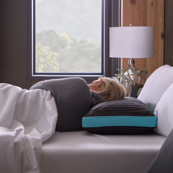 Ice Cloud + Omniphase Black/Blue King High Loft Pillow by Malouf at Eve Furniture