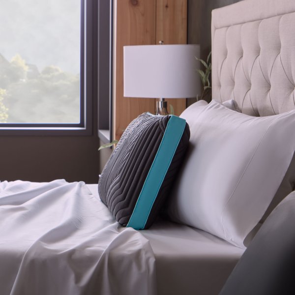 Ice Cloud + Omniphase Black/Blue King Low Loft Pillow by Malouf at Eve Furniture