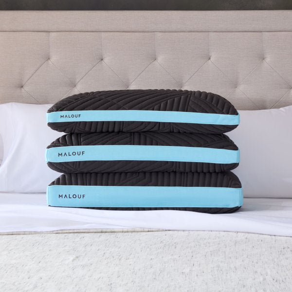 Ice Cloud + Omniphase Black/Blue King Mid Loft Pillow by Malouf at Eve Furniture