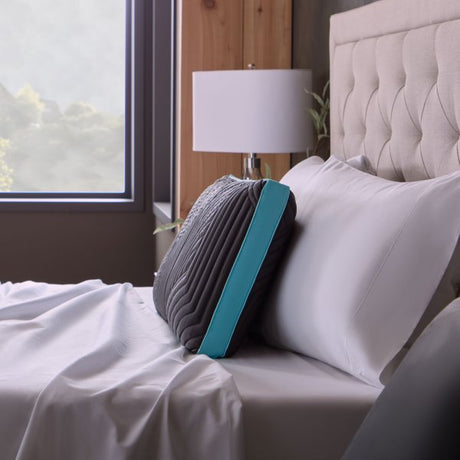 Ice Cloud + Omniphase Black/Blue Queen Mid Loft Pillow by Malouf at Eve Furniture