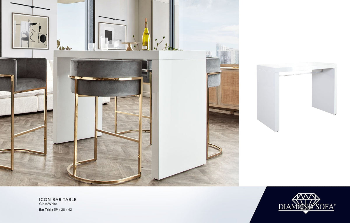 Icon Gloss White Lacquer Bar Table by Diamond Sofa at Eve Furniture