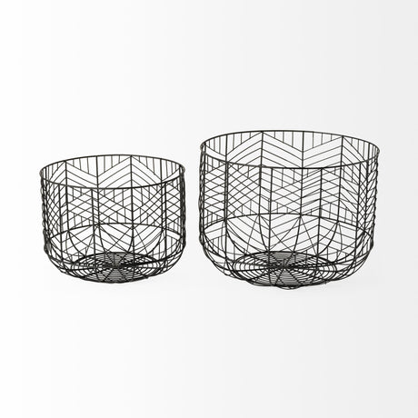 Idris Set of 2 Black Metal Geometric Mesh Bowls by Mercana at Eve Furniture