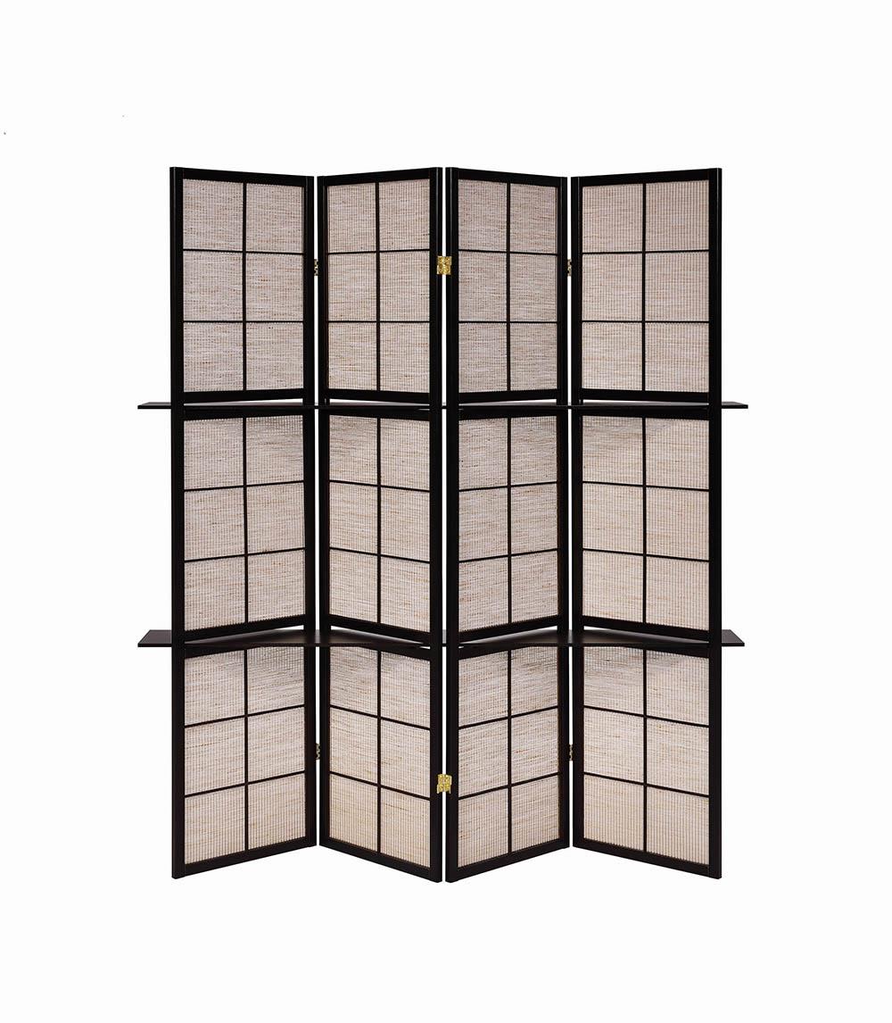 Iggy 4-Panel Folding Screen with Removable Shelves Tan/Cappuccino