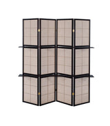 Iggy 4-Panel Folding Screen with Removable Shelves Tan/Cappuccino