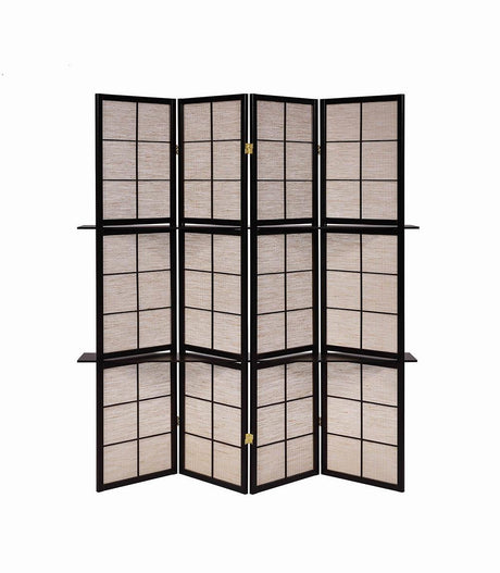 Iggy Tan/Cappuccino 4-Panel Folding Screen with Removable Shelves by Coaster at Eve Furniture