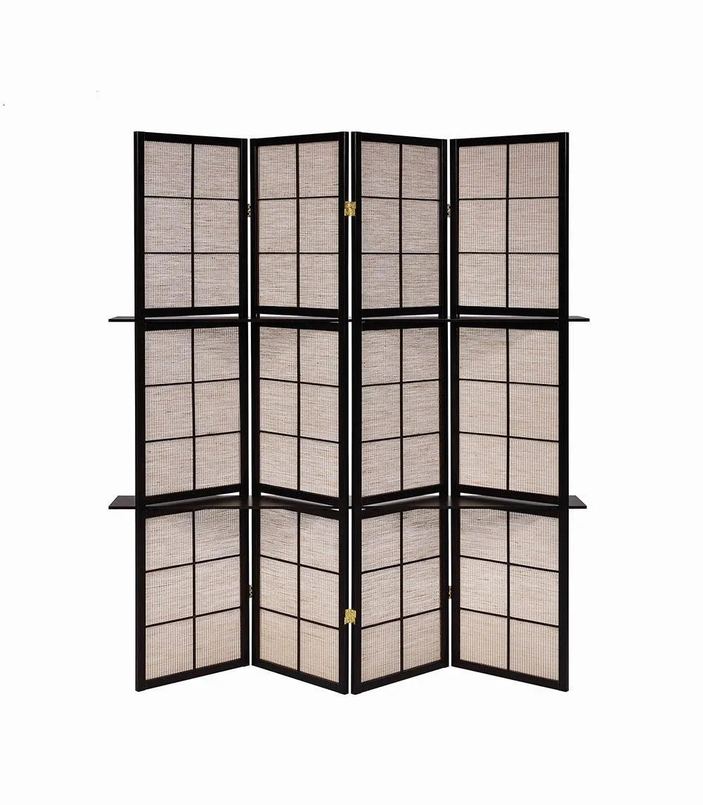 Iggy Tan/Cappuccino 4-Panel Folding Screen with Removable Shelves by Coaster at Eve Furniture