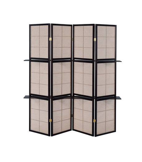 Iggy Tan/Cappuccino 4-Panel Folding Screen with Removable Shelves by Coaster at Eve Furniture