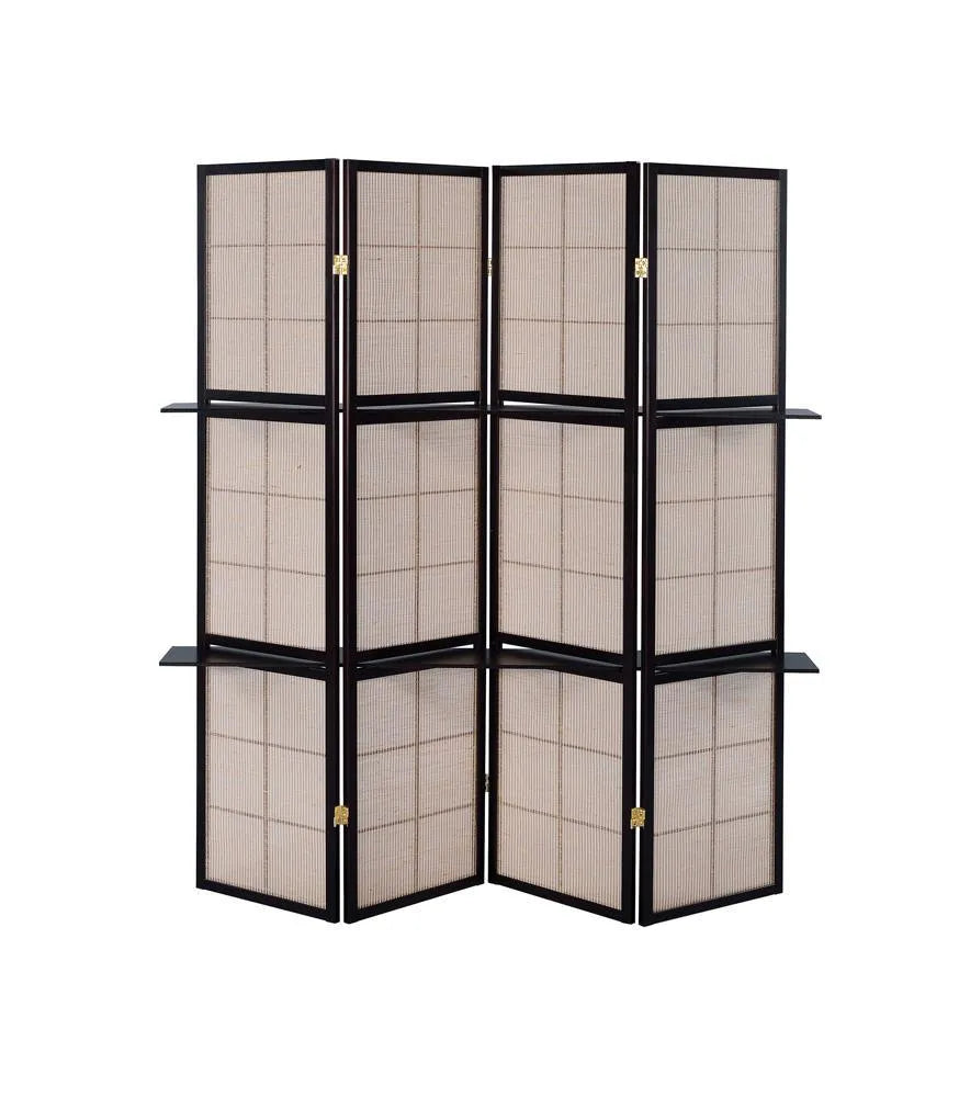 Iggy Tan/Cappuccino 4-Panel Folding Screen with Removable Shelves by Coaster at Eve Furniture