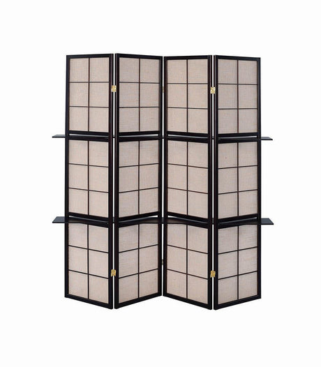 Iggy Tan/Cappuccino 4-Panel Folding Screen with Removable Shelves by Coaster at Eve Furniture