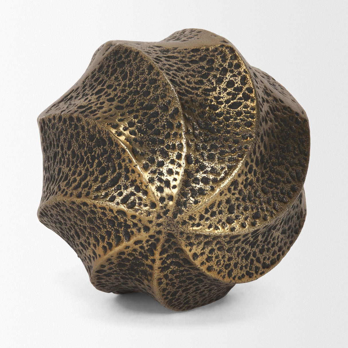 Imani Large Sculptural Textured Antiqued Gold Metal Decorative Orb Object by Mercana at Eve Furniture