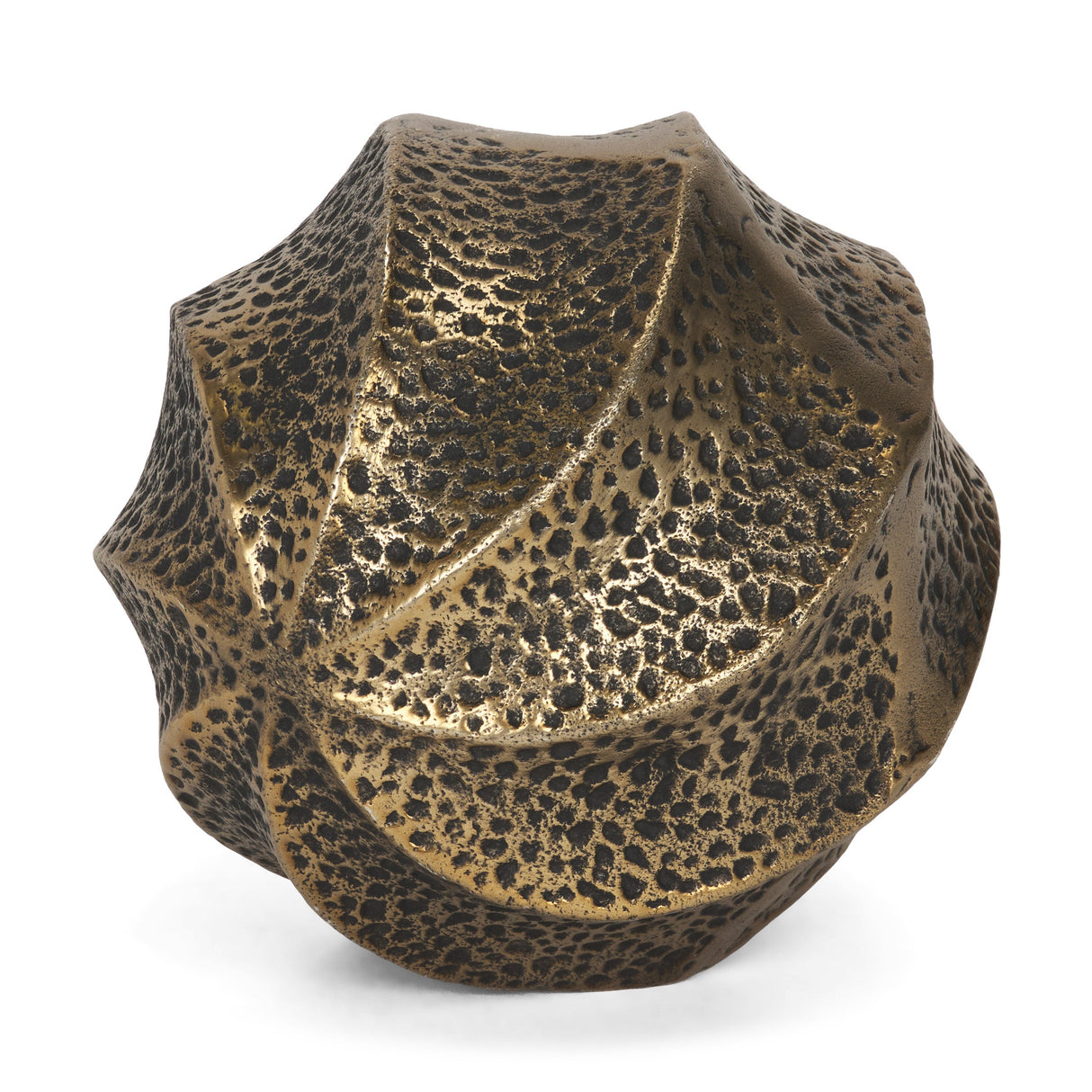 Imani Large Sculptural Textured Antiqued Gold Metal Decorative Orb Object by Mercana at Eve Furniture