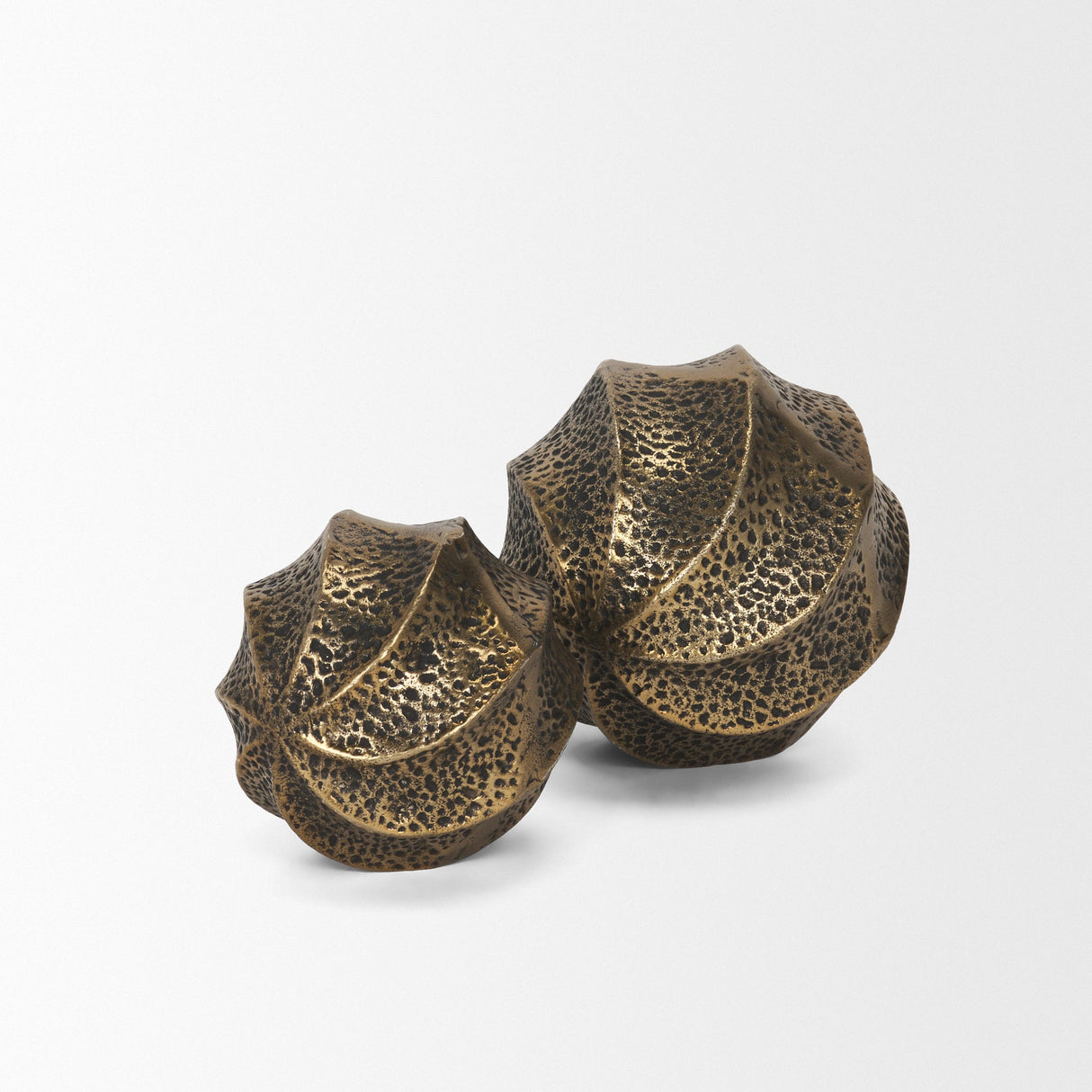 Imani Small Sculptural Textured Antiqued Gold Metal Decorative Orb Object by Mercana at Eve Furniture