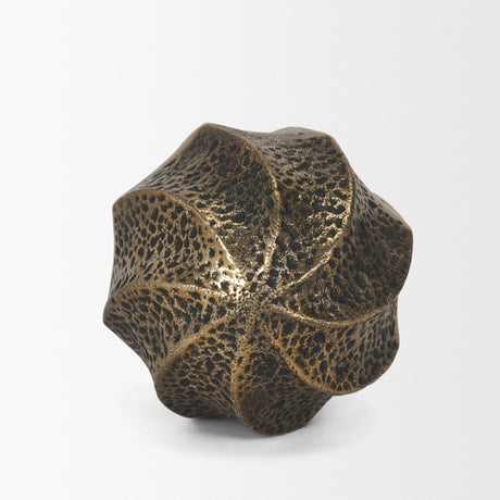Imani Small Sculptural Textured Antiqued Gold Metal Decorative Orb Object by Mercana at Eve Furniture