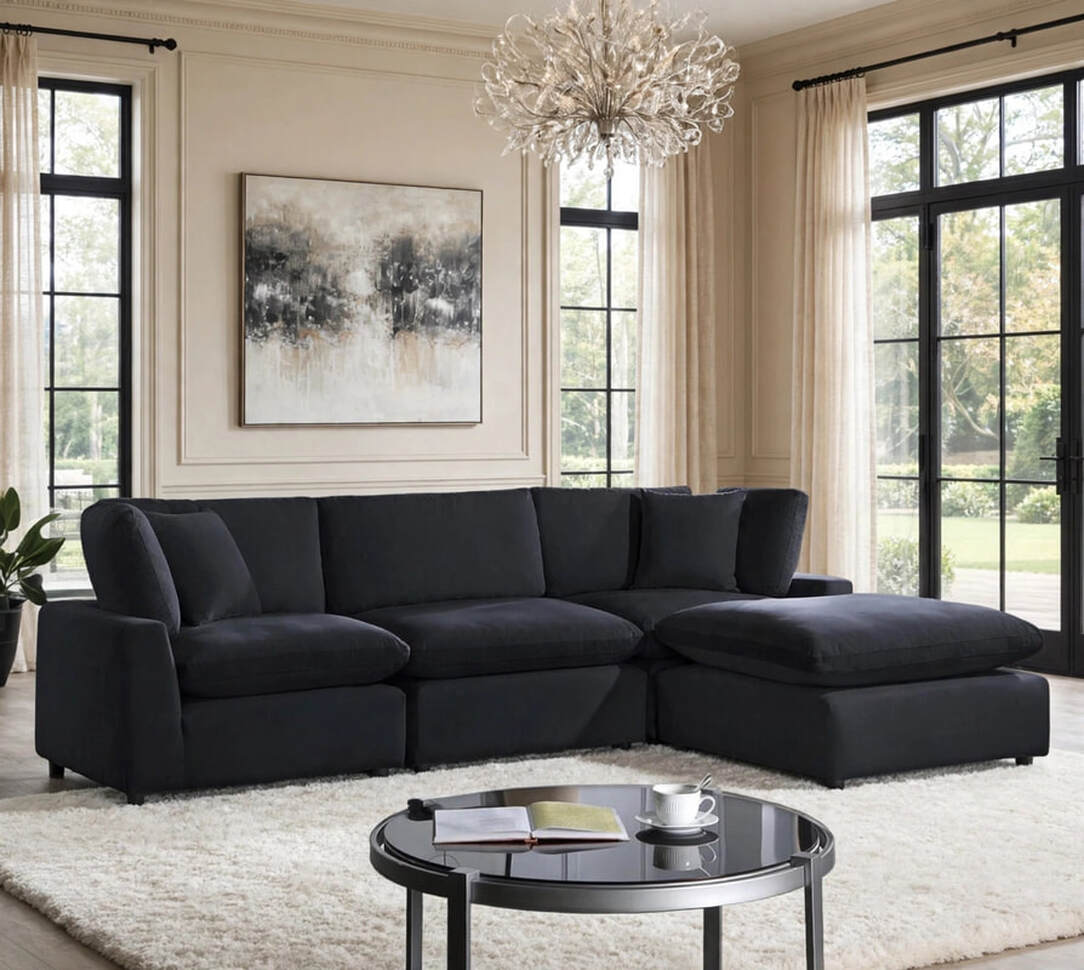 [Hot Buy] Sky Black Velvet Modular Sectional by Happy Homes at Eve Furniture