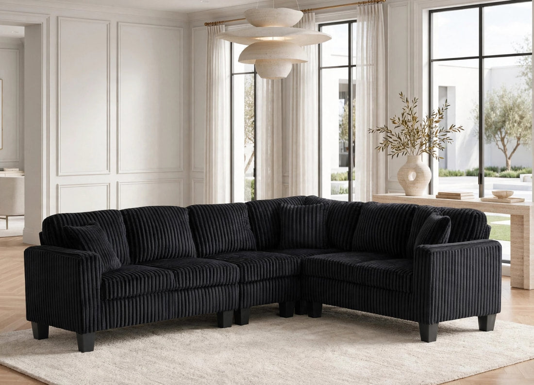 Logan Onyx Cord Fabric Reversible Sectional by Happy Homes at Eve Furniture