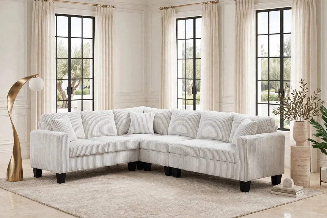 Logan Beige Cord Fabric Reversible Sectional by Happy Homes at Eve Furniture