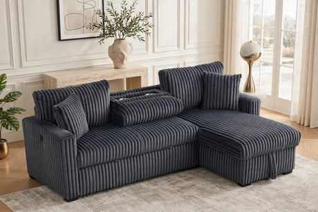 Aria Charcoal Sectional With Pull-Out Bed & Storage Chaise by Happy Homes at Eve Furniture