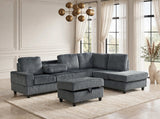 Heights Gray Reversible Sectional & Storage Ottoman by Happy Homes at Eve Furniture