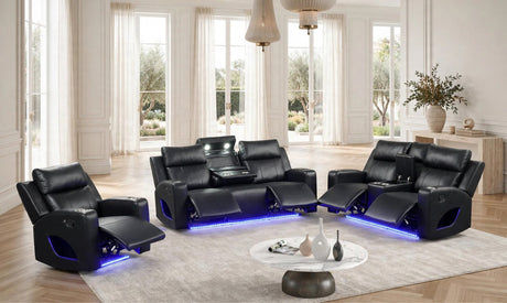 Pinnacle Black Leather 3-Piece Reclining Living Room Set by Happy Homes at Eve Furniture