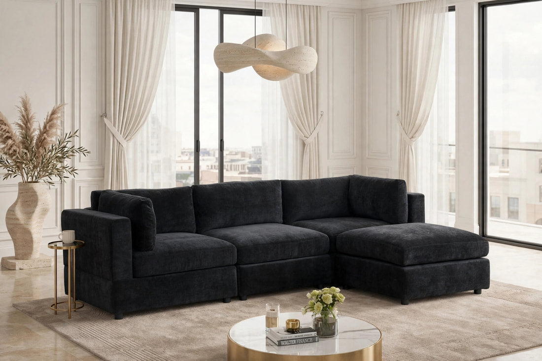 Milan Black 4-Piece Performance Fabric Modular Sectional by Happy Homes at Eve Furniture