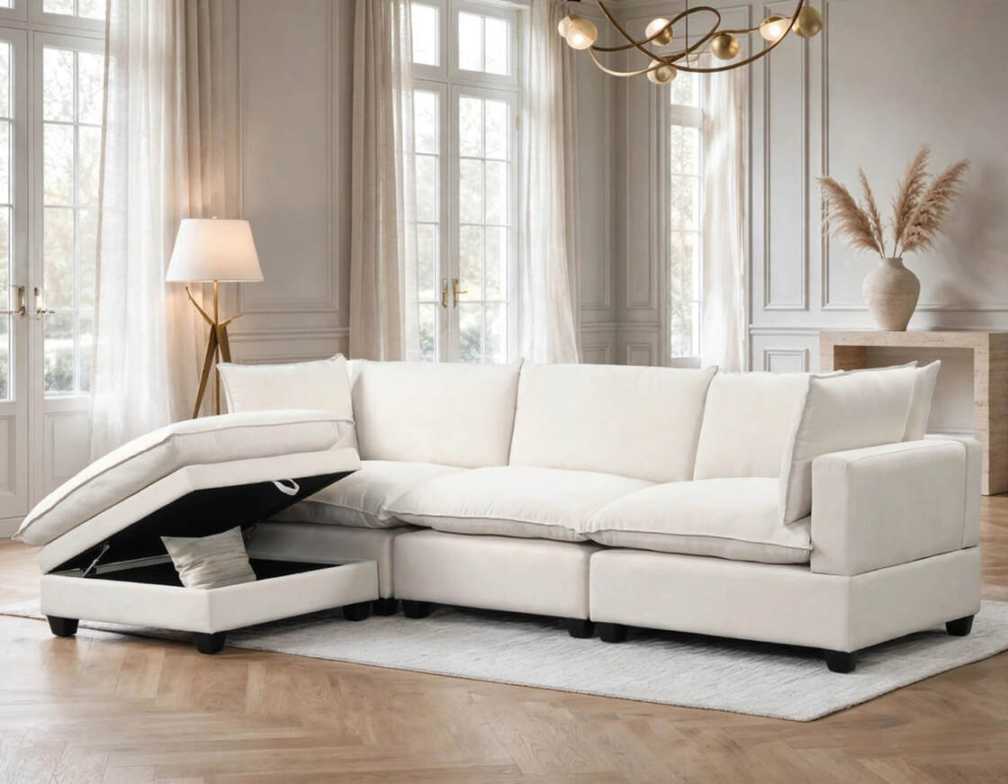 Cloud Sand Linen Modular Sectional by Happy Homes at Eve Furniture