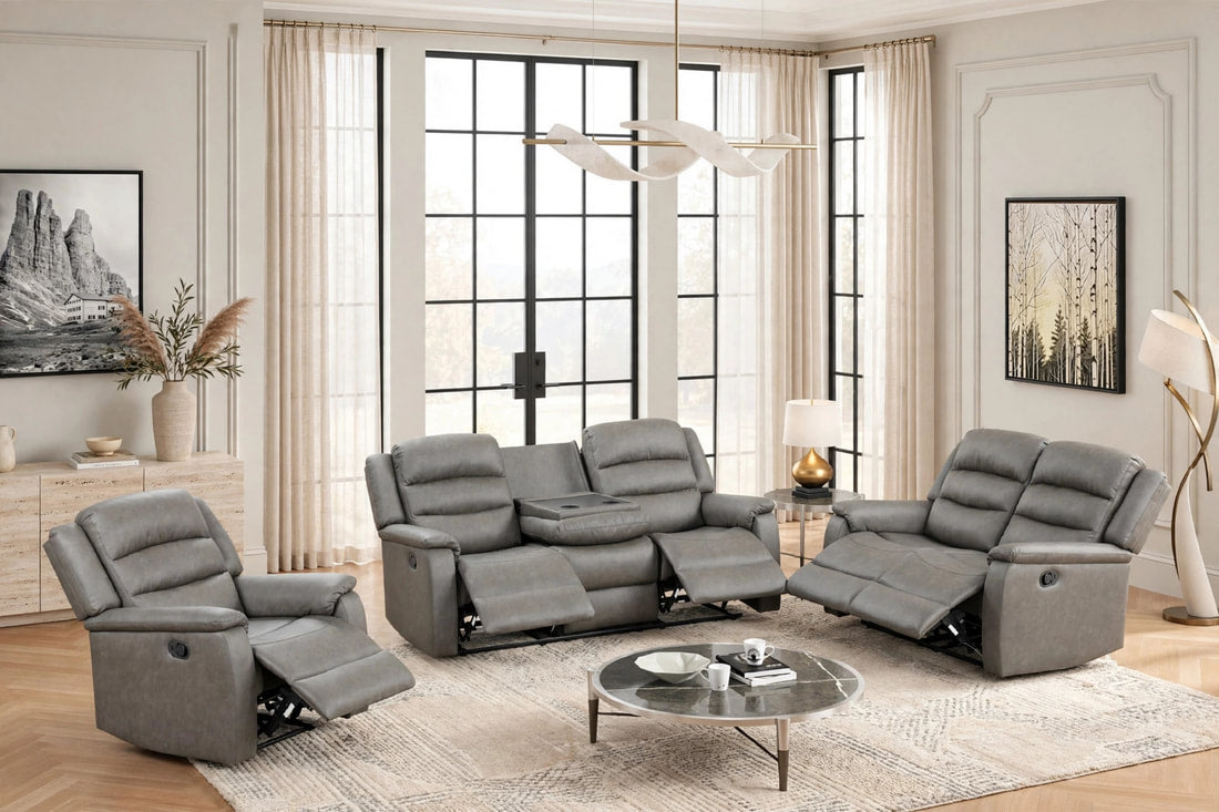 Hope Gray 3-Piece Reclining Living Room Set by Happy Homes at Eve Furniture