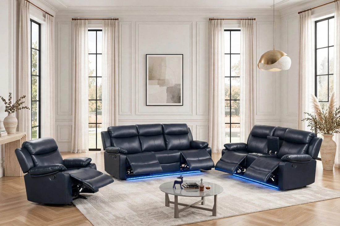 Aiden Black Leather Gel 3-Piece Manual Reclining Set by Happy Homes at Eve Furniture