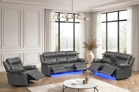 Aiden Gray Leather Gel 3-Piece Manual Reclining Set by Happy Homes at Eve Furniture