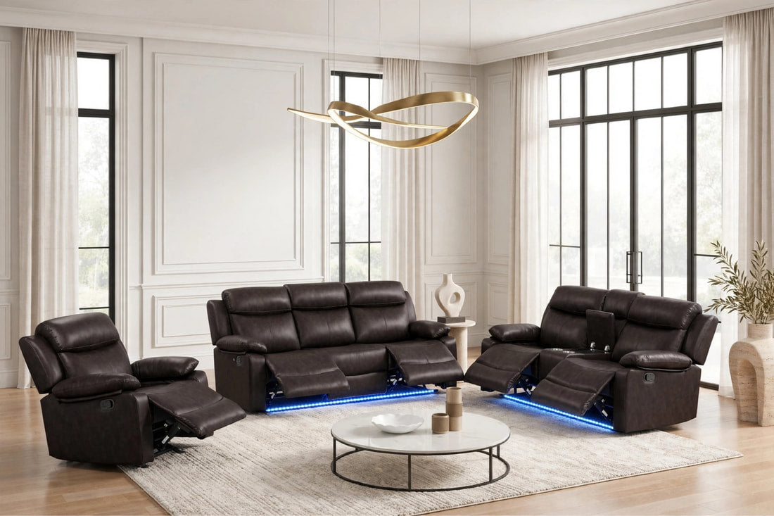 Aiden Brown Leather Gel 3-Piece Manual Reclining Set by Happy Homes at Eve Furniture