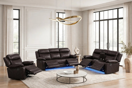 Aiden Brown Leather Gel 3-Piece Manual Reclining Set by Happy Homes at Eve Furniture