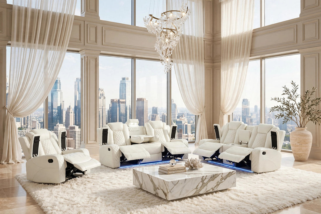 Luz White 3-Piece Reclining Living Room Set