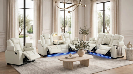 Stefano LED White 3-Piece Reclining Living Room Set by Happy Homes at Eve Furniture