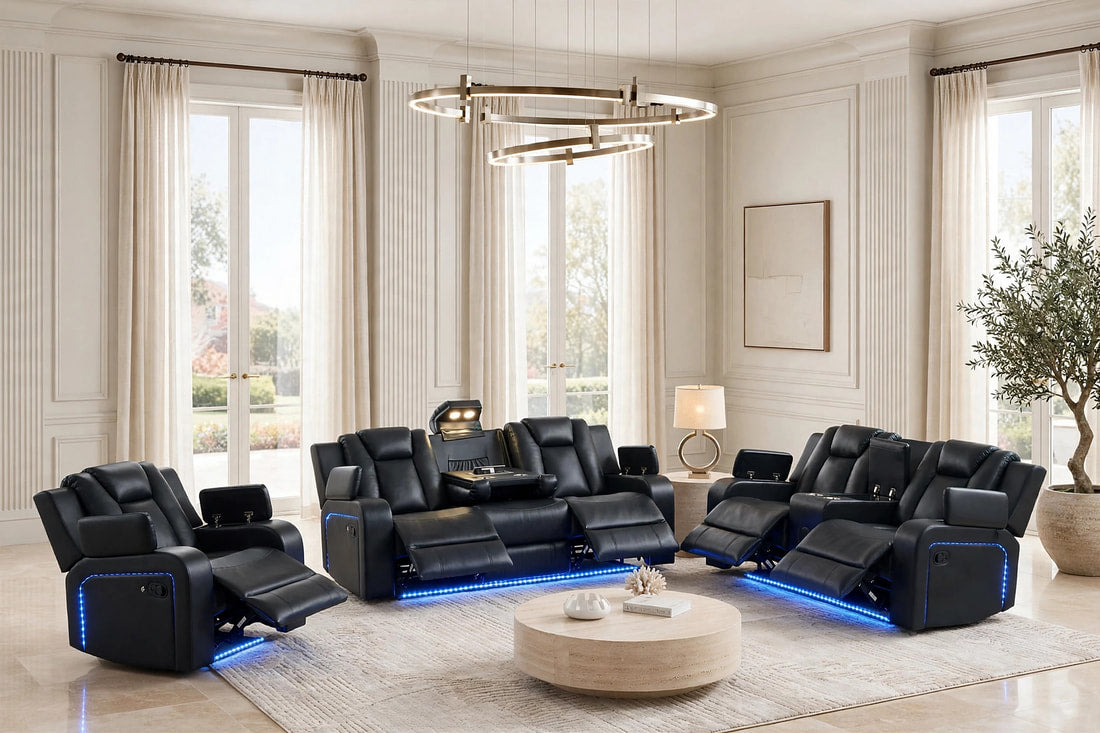 Hulk Black Leather Gel 3-Piece Reclining Set by Happy Homes at Eve Furniture