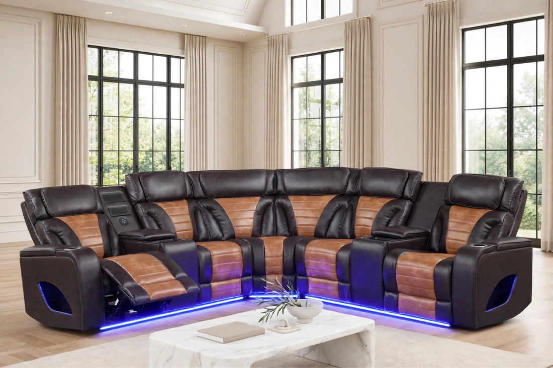 Ibiza Brown Power Reclining Sectional (Power Headrests) by Happy Homes at Eve Furniture