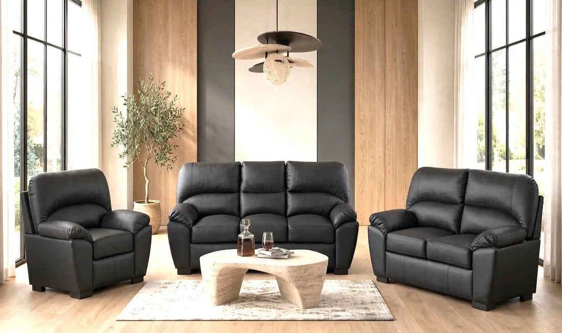 Tiffany Black Faux Leather Living Room Set by Happy Homes at Eve Furniture