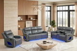 Pinnacle Gray Leather 3-Piece Reclining Living Room Set