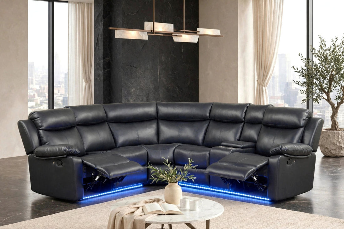 Super Black Leather Gel Reclining Sectional by Happy Homes at Eve Furniture