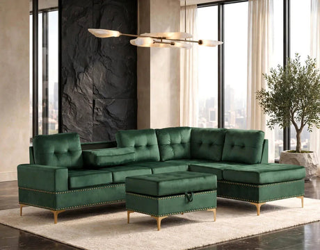 Anserra Green Reversible Sectional with Ottoman by Happy Homes at Eve Furniture