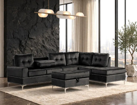 Anserra Black Reversible Sectional with Ottoman by Happy Homes at Eve Furniture
