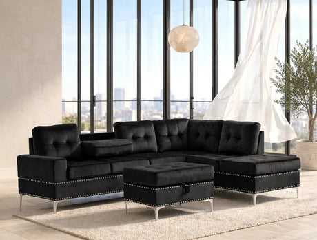 Anserra Black Reversible Sectional with Ottoman by Happy Homes at Eve Furniture
